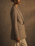 Women Vintage Houndstooth Double Breasted Blazer Jacket