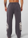 Men's Causal Printed Elastic Waist Drawstring Sporty Wide Leg Trousers