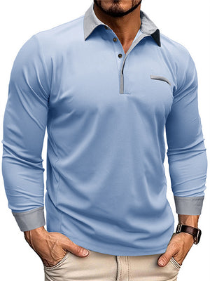 Fashion Lapel Collar Long Sleeve Polo Shirts for Men