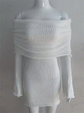 Women's Sexy Holiday Beach Style Hollow Sabrina Neckline MIni Dress