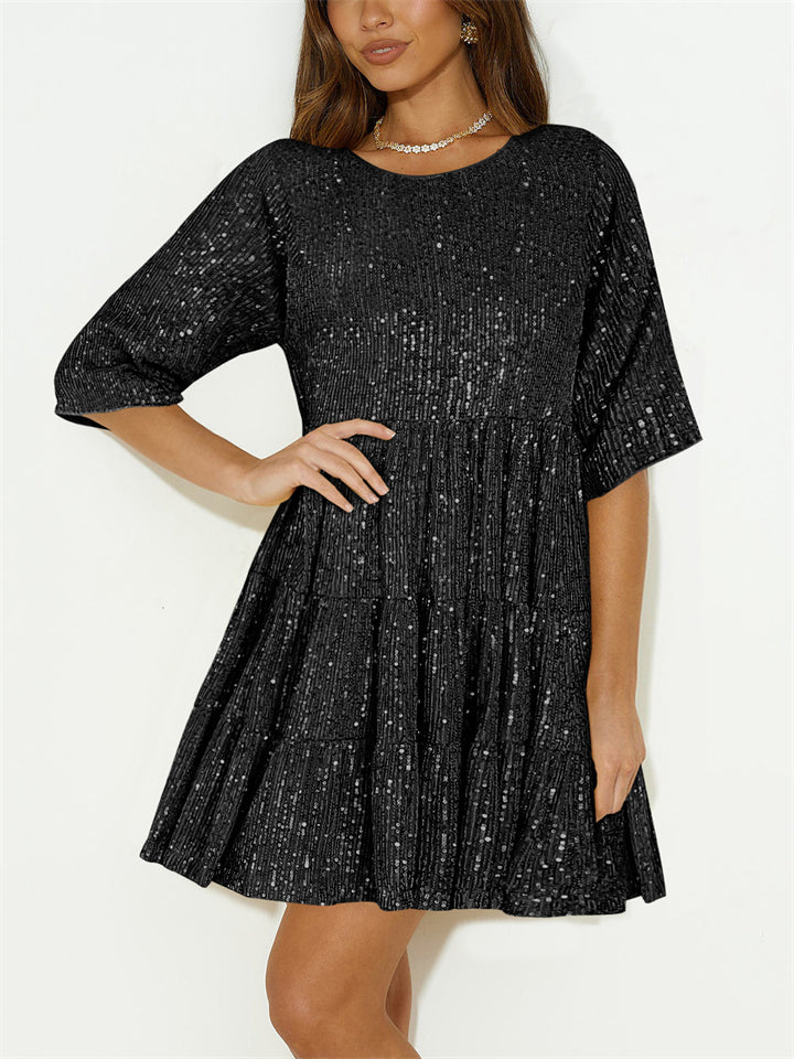 Beautiful Sequins Loose Short Fairy Dress for Women