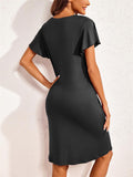 Stretchy Silky V Neck Knee Length Home Dress for Lady
