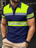 Men Breathable Slim Fit Neon Striped Short Sleeve Polo Shirts
