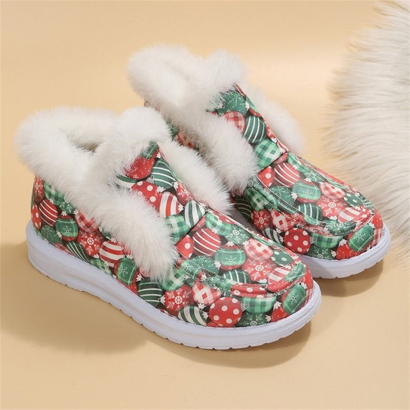 Winter Warm Plush Christmas Shoes Ankle Snow Boots for Women