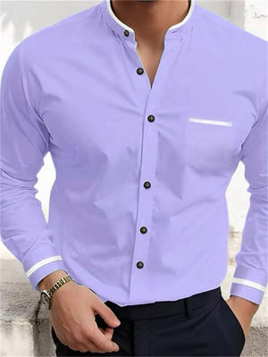 Men's Business Party Holiday Contrast Color Stand Collad Shirts