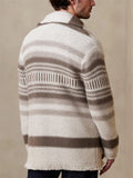 Men's Stylish Beige Stripe Cardigan Knitted Sweaters