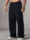 Men's Casual Solid Color Mid Waist Elastic Sporty Straight Wide Leg Trousers