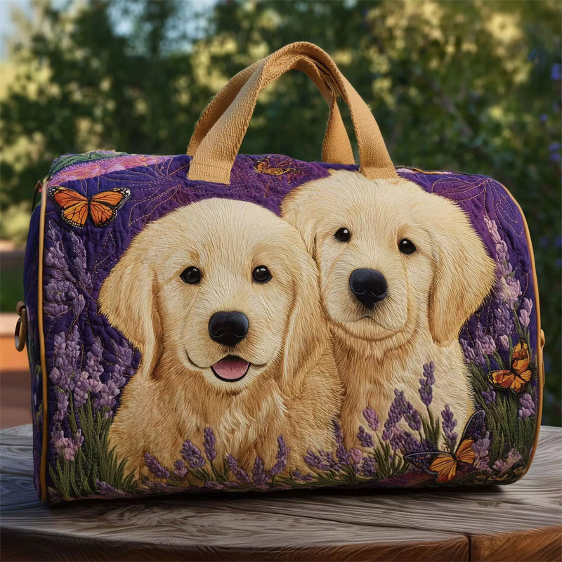 Golden Retriever Puppies Flora Pattern Weekender Duffle Bag