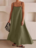 Ladies Contrast Color Lace-Up Spaghetti Strap Summer Dress