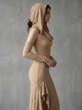 Women's Chic Hooded Crinkle Arm Warmers Desert Festival Maxi Dress
