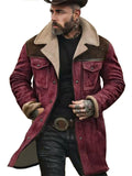 Men's Autumn Contrast Color Faux Suede Fleece Lined Jacket with Pockets