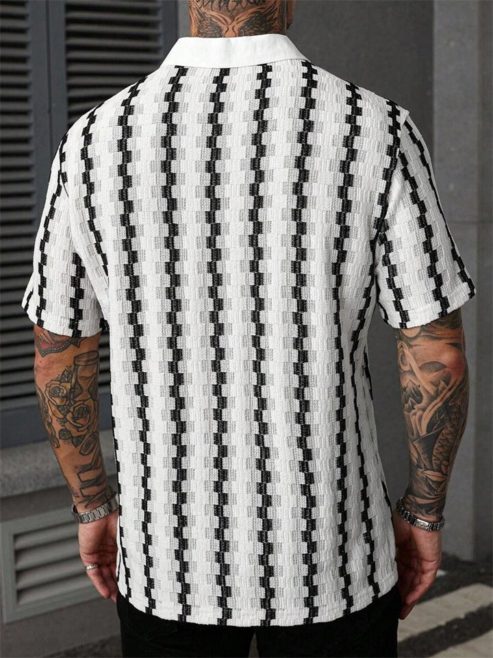 Men's Textured Color Block Geometric Plaid Button Up Summer Shirts