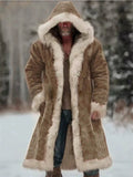 ‌Men's Winter Long Faux Fur Lined Cardigan Parka Coat with Hood