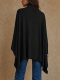 Womens Black Turtleneck Asymmetrical Poncho Wrap Top