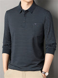 Men's Casual Stripe Pockets Lapel Long Sleeve Shirts