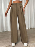 Women's Casual Khaki Solid Color High Waist Pleated Pants