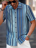 Men's Ethnic Colorful Striped Casual Button-up Short Sleeve Shirts
