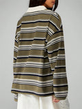 Women's Striped Rugby Shirt Long Sleeve Oversized Polo Top