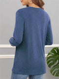 Women's Autumn V Neck Buttons Pullover Casual Long Sleeve Shirts