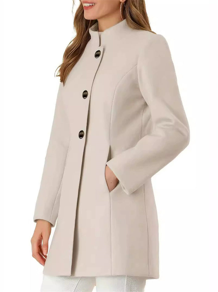 Women's Autumn Elegant Beige Solid Color Single Breasted Stand Collar Coats
