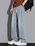 Men's High Street Stylish Washed Straight-Leg Loose Fit Drawstring Denim Pants