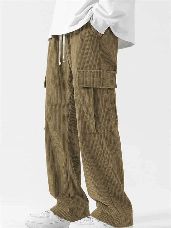 Men's Corduroy Loose Fit Utility Pants with Flap Pockets