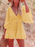 Sexy V Neck Wide Sleeve Waisted Mini Dress for Women