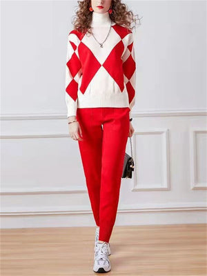 Women's Fashion Contrast Knit Sweater Sets for Spring