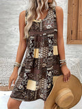 Ladies Boho Style U Neck Print Beach Dresses
