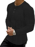 Men's Long Sleeve Elastic Henley Neck Ribbed Knit Shirts