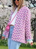 Women's Contrast Color Geometry Print Long Sleeve Cardigan Coat