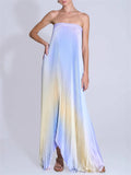 Women's Gradient Pleated Strapless Maxi Dress