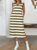 Women's Casual Stripe Lapel Short Sleeve Shirt Dress