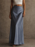 Women High Waist Satin Drawstring Flowy Silky Midi Skirt