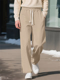 Men's Casual Solid Color Twisted Jacquard Drawstring Trousers