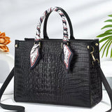 Women's Crocodile Print Plain Durable Boston Handbags