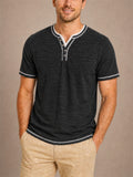 Mens Summer Casual Short Sleeve Henley T Shirt
