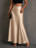 Womens Summer Elegant High Waisted Satin Maxi Skirt