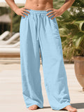 Men's Linen Blend Wide Leg Drawstring Summer Beach Pants