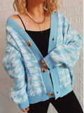 Women's Contrast Color Houndstooth Single Breasted Cardigan Sweater