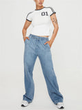 Elastic Waist Drawstring Casual Jeans for Ladies