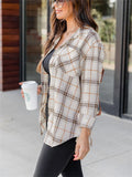 Loose Ultrathin Lapel Long Sleeve Plaid Blouses for Women