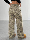 Women's Retro Street Drawstring Leopard Printed Wide Leg Pants