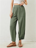 Women's Casual High Waist Wide Leg Loose Fit Pockets Corduroy Pants