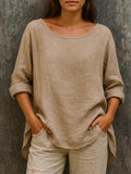 Women's Cozy Solid Color Casual Round Neck Long Sleeve Shirts