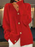 Women's Elegant Solid Color Button Up Warm Sweater Cardigan