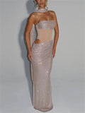 Female's Sequined Solid Color Tube Evening Dress with Scarf