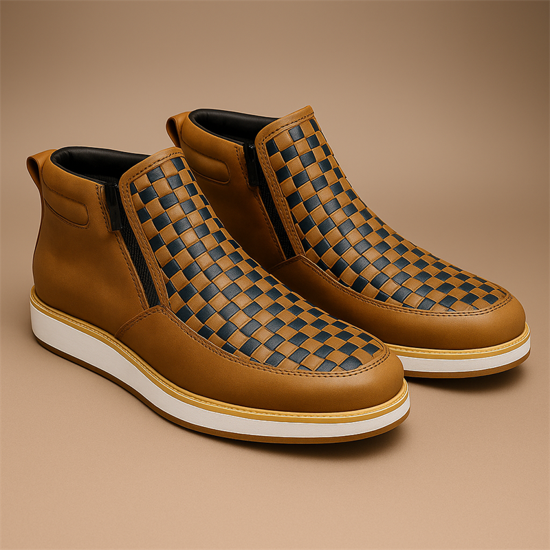 Men's Hand-Woven Side Zipper PU Leather High-Top Boots