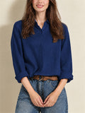 Women Casual Cotton Linen Button Down Long Sleeve Collared Shirt