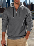 Men's Autumn Casual Half-Zip Drawstring Contrast Color Fleece Hoodies